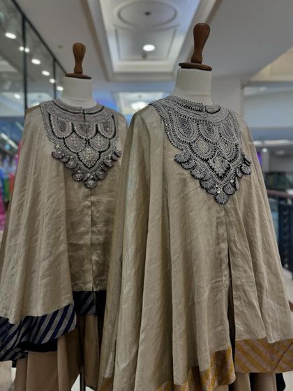 A closer look at the intricate beadwork and embroidery on the yokes of the Prisho kurta sets.