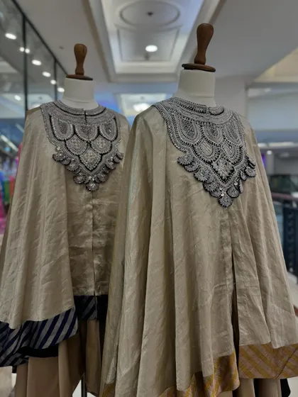 A closer look at the intricate beadwork and embroidery on the yokes of the Prisho kurta sets.