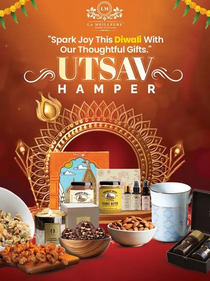 Celebrate with our 'Utsav Hamper', a thoughtful curation for festive moments. It features a mix of our artisanal treats, gourmet nut butters, and unique items like a Ganesh idol from Ekaani and incense from Phool.