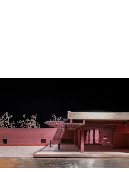 A model of the entrance to our Tirrupur house. The studio's focus on handmade models allows us to explore craft, material, and the quality of light in a tactile way.