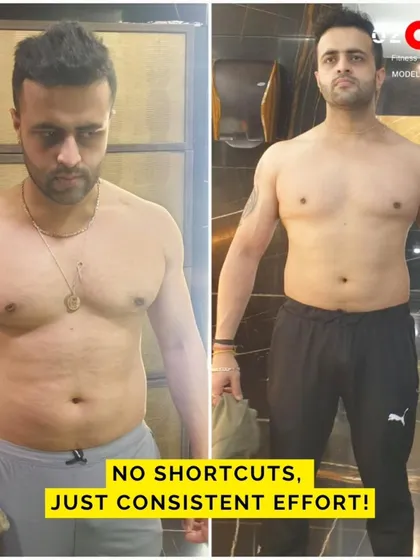 This transformation shows the result of consistent effort without shortcuts. Notice the increased muscle definition in the chest and abdomen and an overall leaner build.