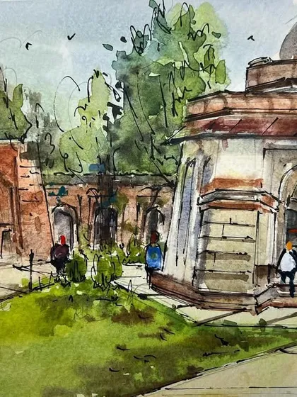 The first Sunday sketch of the year at the Tomb of Sikander Lodhi in Lodhi Garden. My hands were shivering from the cold, but it was a great start to the year with the Urban Sketchers group.