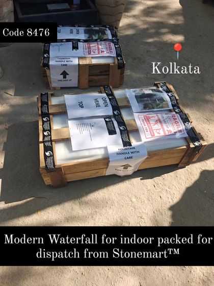 The modern waterfall for an indoor space, packed and ready for its journey.