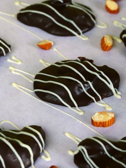 Another look at my popular Rock Almond Chocolates, drizzled with white chocolate. They make a beautiful and delicious gift.