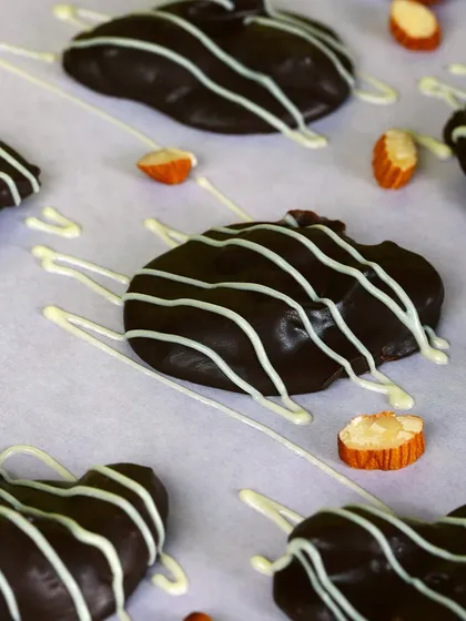 Another beautiful shot of my Rock Almond Chocolates, drizzled with white chocolate. They look as good as they taste.