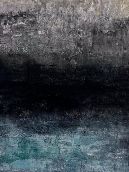 A darker, more textured version of the 'Don’t Hold the Thought' abstract. The surface feels weathered and ancient, like a rock face or a stormy sea.