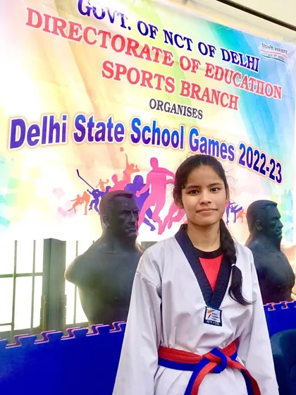 Kumkum, another one of our gold medal winners from the Delhi State School Games 2022-23, representing the strength of our female fighters.