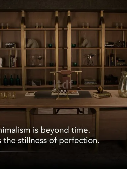 Embracing design where elegance is achieved through the art of restraint. In this workspace, perfection is defined by simplicity. Each detail, from the clean lines of the desk to the curated objects on the shelves, is a reflection of timeless sophistication.