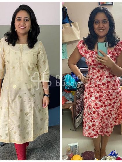 Sampada looking happy and confident in new clothes after her transformation.