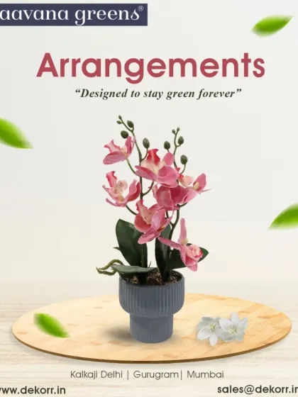 Designed to stay green forever. This beautiful pink orchid arrangement adds a touch of elegance and color to any tabletop or shelf.