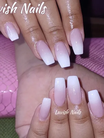 Another beautiful example of the classic Baby Boomer ombre on medium-length square nails.