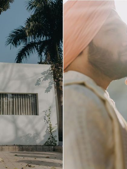 A tender forehead kiss between Anmol and Ashmeet on their wedding day. The bright, airy lighting and their traditional attire create a portrait that is both classic and full of emotion.