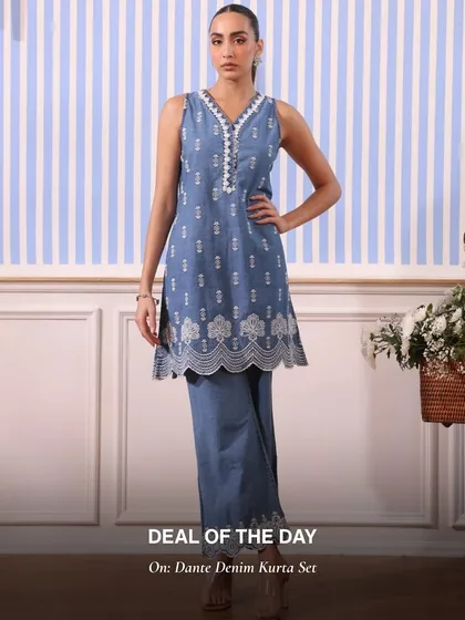 My Dante Denim Kurta Set is another one of my popular fusion pieces. It combines the casual feel of denim with traditional embroidery and silhouettes.
