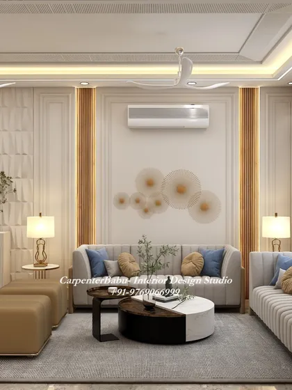 This living room features a beautiful mural of birds and branches, bringing a touch of nature and art into the home. The neutral furniture allows the mural to be the star.