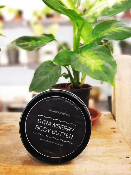 I craft this Strawberry Body Butter by hand to be completely chemical-free. It's a part of my natural skincare line, made with simple, organic ingredients to nourish your skin.