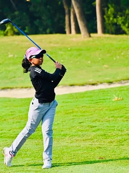 An action shot of Aahana Shrivastava's winning form during the US Kids New Delhi Fall Local Tour.
