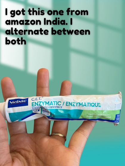 I also use this enzymatic toothpaste available in India. I alternate between different products to see what works best and to keep things interesting for Pantu.