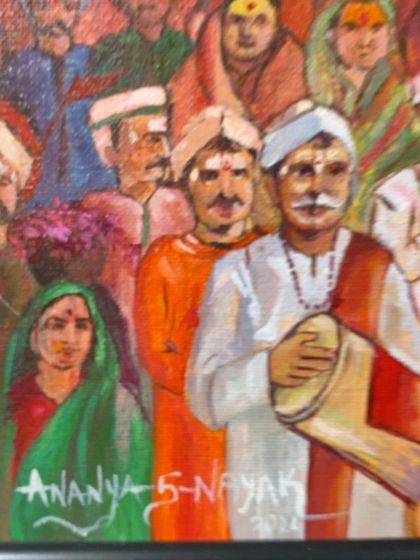 A close-up of the signature on Ananya S Nayak's painting, displayed at the Chitrakar exhibition.
