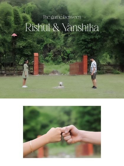 A playful "game between" the couple, set against a lush green lawn in Mussoorie. This shot tells a story of fun and friendly competition in their relationship.