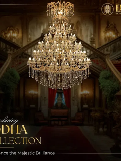 The Jodha Collection Chandelier is the epitome of majestic brilliance. This grand fixture, with its intricate crystal work, is designed to transform a large entryway or ballroom into a royal palace.
