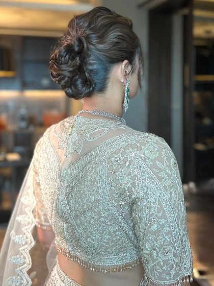 Another angle of the textured messy bun, showing its volume and beautiful shape.