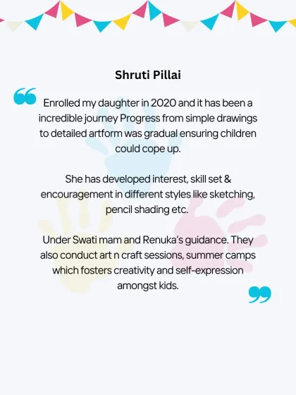 A wonderful testimonial from a parent who enrolled her daughter with us. She speaks about the gradual progress and development of new skills like sketching and pencil shading.