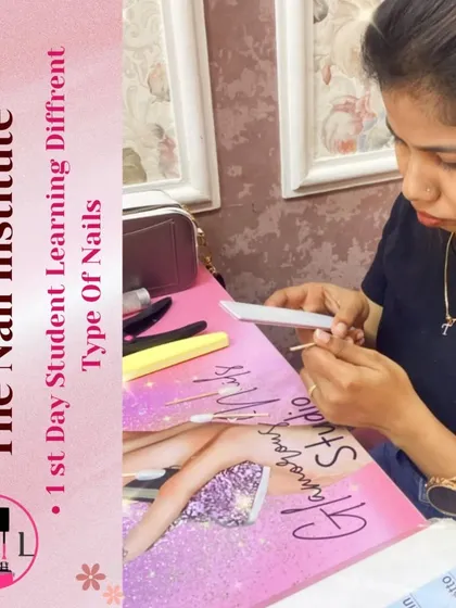 On the first day of the course, this student is already learning the different types of nails and how to shape them.