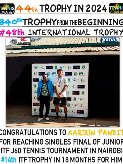 Congratulations to Aarjun Pandit for reaching the singles final of the Junior ITF J60 Tennis Tournament in Nairobi. This was his 14th ITF trophy in 18 months.