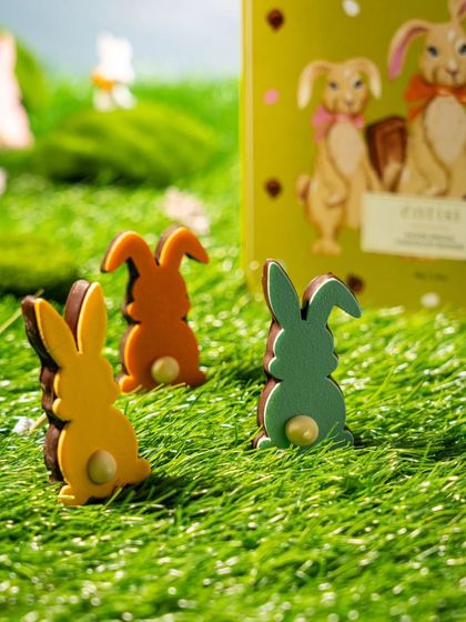 A closer look at the adorable and colorful chocolate bunnies for Easter. These treats are a fun and delightful way to celebrate the spring holiday with family and friends.