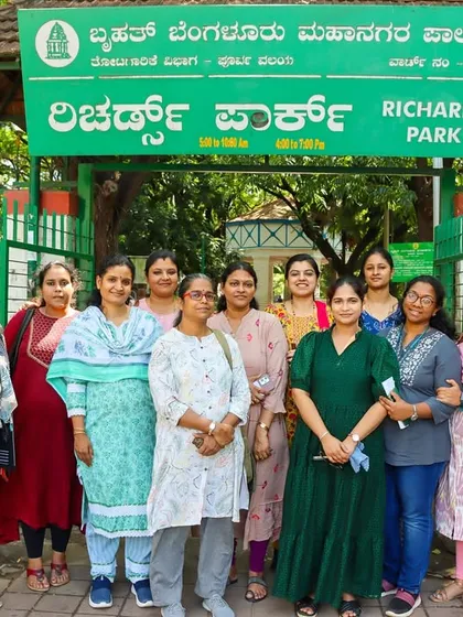 A group photo of our Pre-primary adult learners at Richard's Park, Bangalore, after a joyful morning of exploration, songs, and dance during their final contact class.