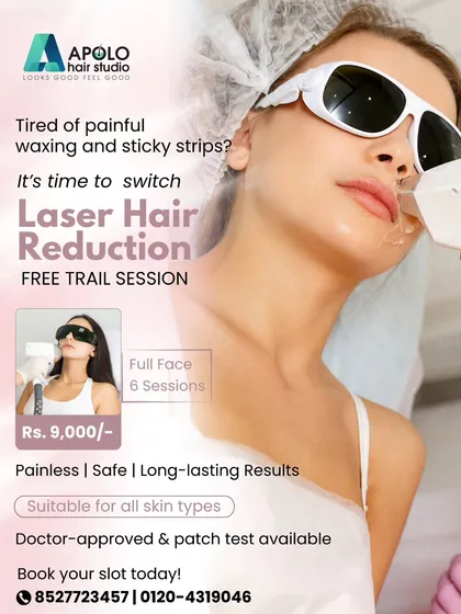 To make our services more accessible, we are offering a free trial session and a special package for full face laser hair reduction. Get six complete sessions for just ₹9,000. This is a safe, doctor approved treatment suitable for all Indian skin types.