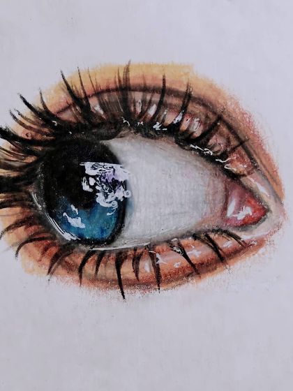A quick, realistic study of an eye from my sketchbook, using colored pencils to capture the reflection and detail.