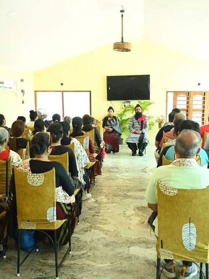 A Satsang session in a rustic and serene hall during our Puri Yatra.