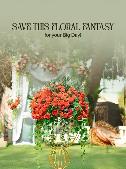 A close-up of a vibrant floral centerpiece, showcasing the "floral fantasy" theme. I use high-quality flowers and artistic arrangements to bring a sense of luxury and beauty to every corner of the venue.