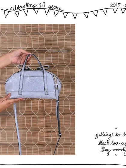 A look at the back of the Black Lace Crystal Tiny Mandy, showing the beautiful, shimmering texture of the leather.