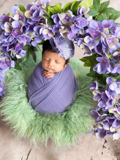 Another angle from the purple hydrangea setup, showing the baby peacefully sleeping. I take shots from various angles to provide a full gallery of options.