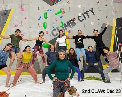 The CLAW crew having fun and showing off their strength at Climb City. Our meetups are about more than just climbing; they're about building friendships and having a blast.