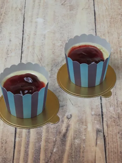 My cheesecake cups also come in other fruit flavors, like this one with a strawberry glaze. They are a light and refreshing dessert option.