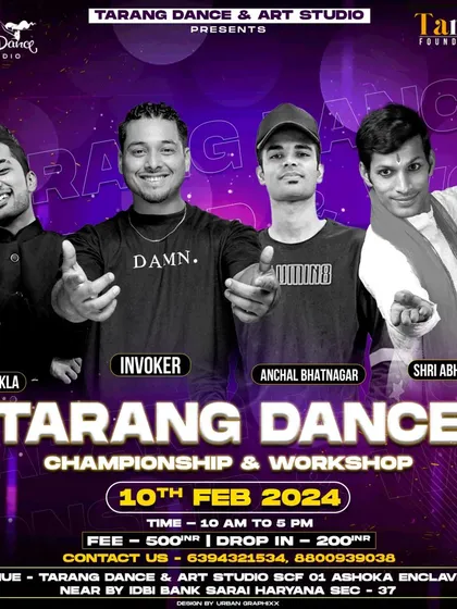A poster for the Tarang Dance Championship & Workshop where I was a judge and instructor. The workshop was free for all competitors.