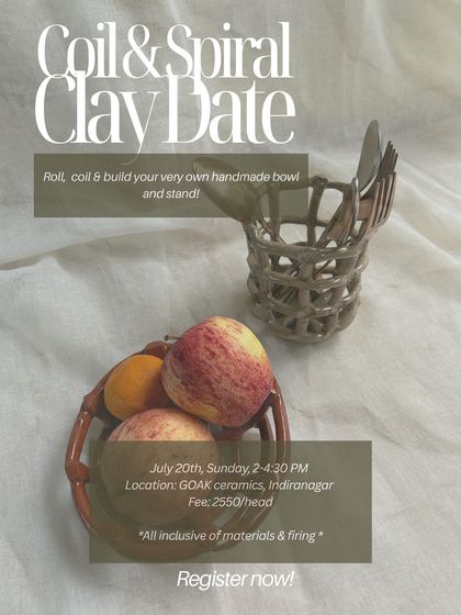 In our 'Coil & Spiral' clay date, you'll learn to roll and coil clay to build your own beautiful and functional bowl or stand. This is a classic hand-building technique with endless possibilities.