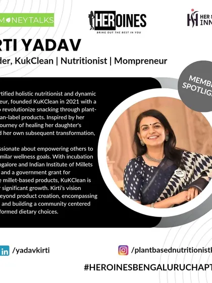 It was an honor to be featured in the Member Spotlight for the Heroines Bengaluru Chapter. This feature beautifully captures my mission to revolutionize snacking and empower others through my personal wellness journey.