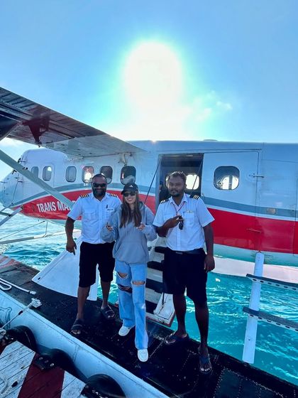 With the pilots of the seaplane in the Maldives. Every step of the journey is an experience.