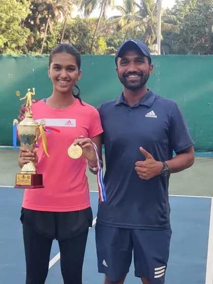 Anandi Bhutada celebrating her victory in the All India Super Series Under-16 tournament. A singles win at this level is a major accomplishment.