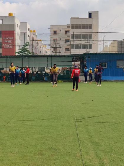 A wide shot of a group fitness session on our turf ground. We have ample space for comprehensive training.