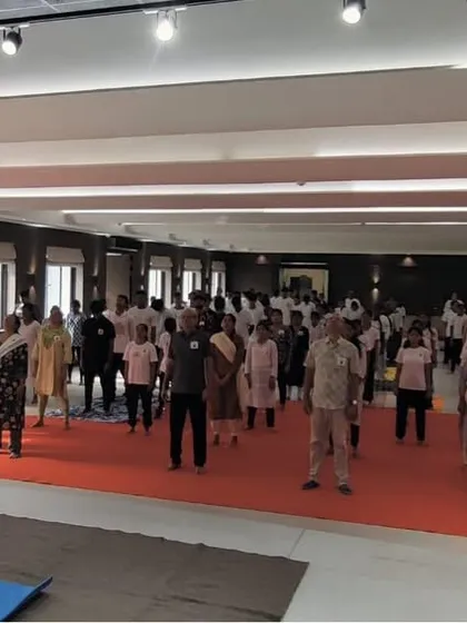 A wellness session in progress at a college, part of our International Yoga Day initiatives. We aim to reach as many young adults as possible to equip them with tools for a healthy life.