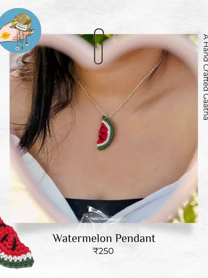 A little slice of summer you can wear all year round. This quirky watermelon pendant is one of my favorite fun pieces, handmade with vibrant cotton yarn to add a pop of color to your day.