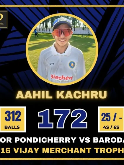 A marathon knock of 172 from Aahil Kachru for Pondicherry in the U16 Vijay Merchant Trophy.