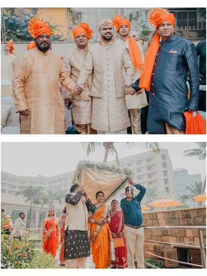 The groom's family and the bride's family during a Maharashtrian wedding ceremony. We capture the coming together of two families with a documentary approach.