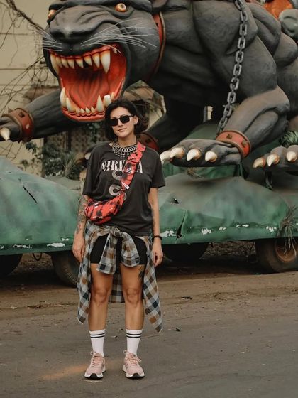 Our custom Selena in Artichoke Red adds a bold pop of color. This image captures its vibrant, edgy spirit, perfect for making a statement.