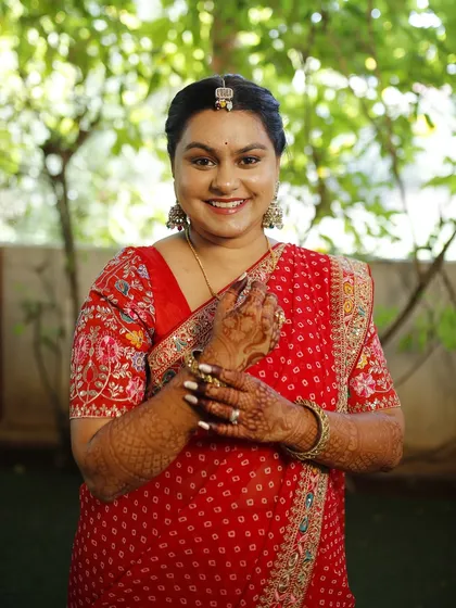 My beautiful Haldi bride. For this pre-wedding ceremony, we went with a very natural and dewy makeup look that would last all day in the sun.